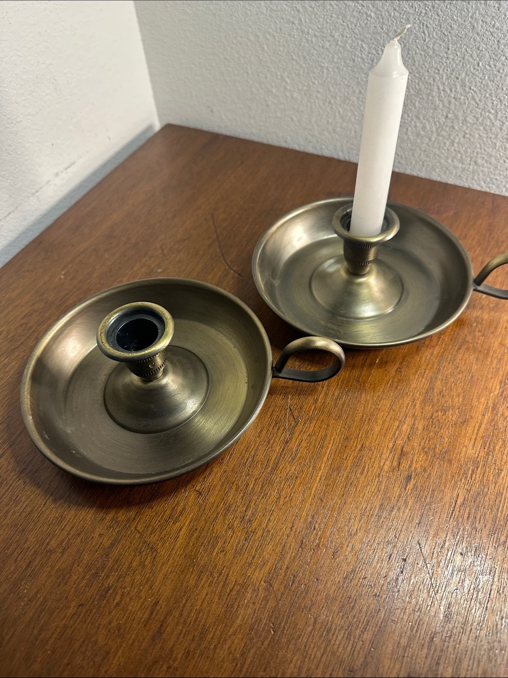 Brass Finish Chamberstick Candlestick Holders - Set of 2